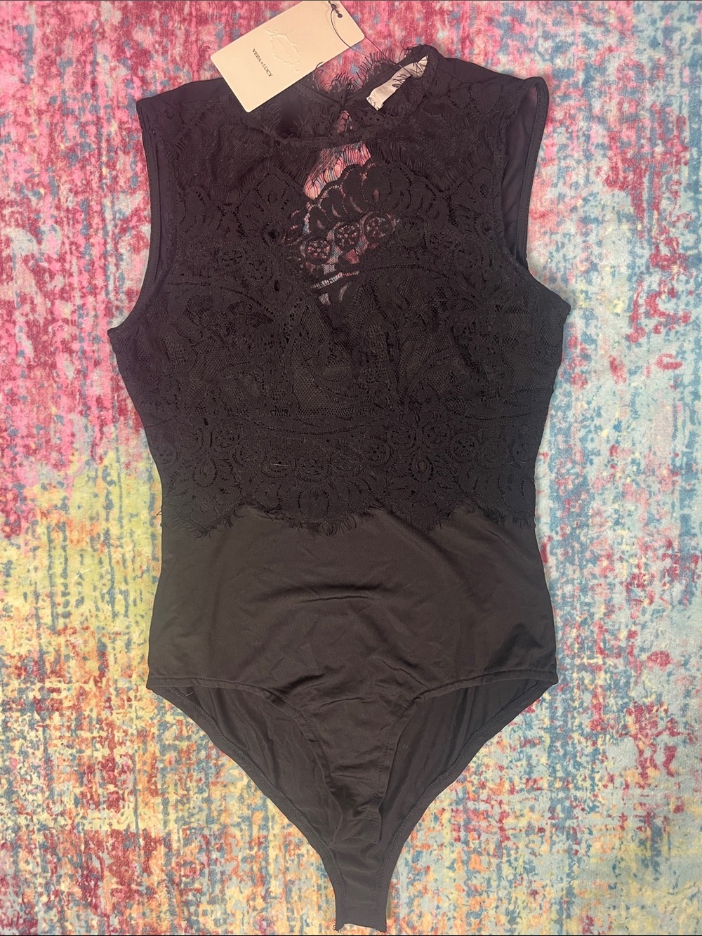 Lace-Detail Black Bodysuit - Women's Elegant Stretch Top